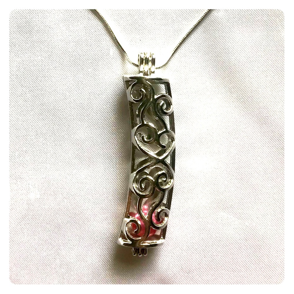 New Silver heart cylindrical cage w mystery pearl